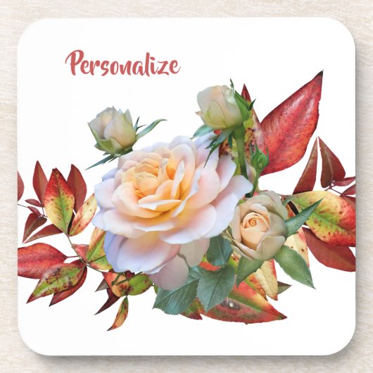 Dessous-de-verre Personnaliser Rose Rose Automne Feuilles rouges (Devant)