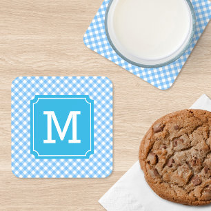 Dessous-de-verre Personnalisez un monogramme gingham bleu bébé élég