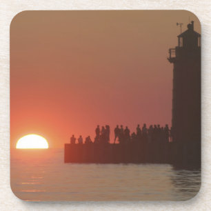 Dessous-de-verre Personnes phare coucher de soleil silhouette au Su