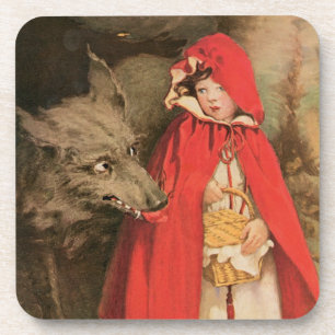 Dessous-de-verre Petit chapeau rouge vintage et grand loup méchant
