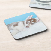 Dessous-de-verre Petit Chiot Husky allongé sur une couverture (Côté gauche)