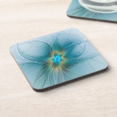 Dessous-de-verre Petite Beauté Moderne Bleu Or Fractal Art Flower (Côté gauche)