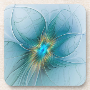 Dessous-de-verre Petite Beauté Moderne Fleur d'Art Fractal Bleu Or