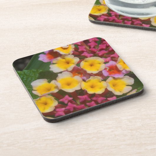 Dessous-de-verre Petites Fleurs Tropicales Jaunes Aux Bureaux Roses (Côté gauche)