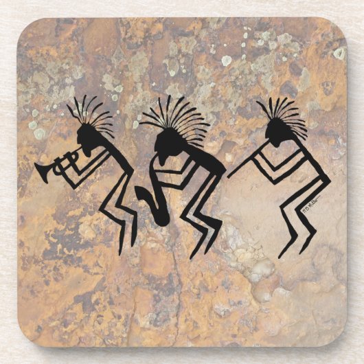 Dessous-de-verre Petroglyphe Kokopelli Horn and Flute Player (Devant)