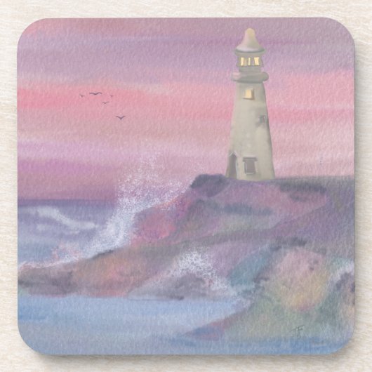 Dessous-de-verre Phare Côtier Bluff Avec Ciel Rose (Devant)