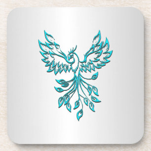 Dessous-de-verre Phoenix bleu turquoise se lève sur l'argent