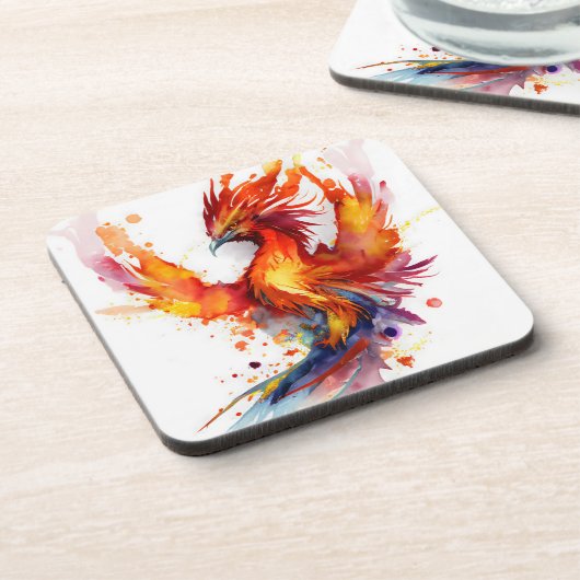 Dessous-de-verre Phoenix en Flames Aquarelle Design (Côté gauche)