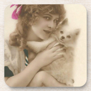 Dessous-de-verre Photo antique Victorian Woman and Dog