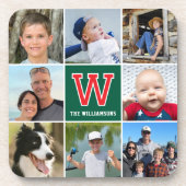 Dessous-de-verre Photo Collage Famille Monogrammé Rouge Vert (Devant)