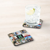 Dessous-de-verre Photo Collage Famille Monogramme Vert Noir (Côté Droit)