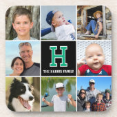 Dessous-de-verre Photo Collage Famille Monogramme Vert Noir (Devant)