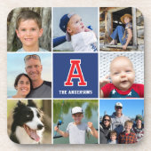 Dessous-de-verre Photo Collage Family Monogram Red Navy Blue (Devant)