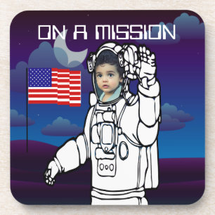 Dessous-de-verre Photo de l'astronaute du drapeau bleu de l'espace 