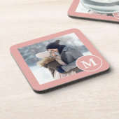 Dessous-de-verre Photo de monogramme rose et blanc chic (Côté gauche)