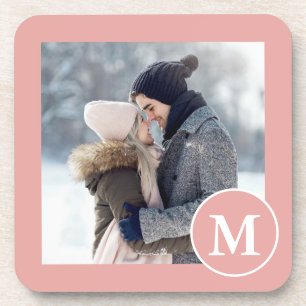 Dessous-de-verre Photo de monogramme rose et blanc chic
