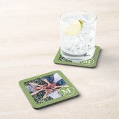 Dessous-de-verre Photo de Monogramme vert et blanc moderne (Côté Droit)