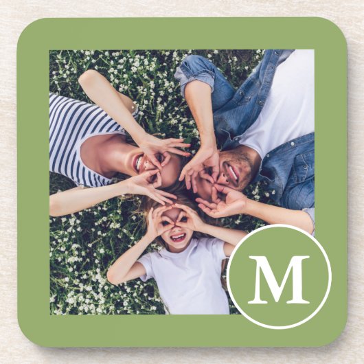 Dessous-de-verre Photo de Monogramme vert et blanc moderne (Devant)