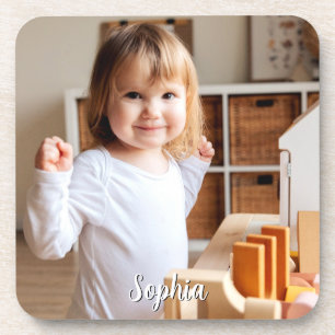 Dessous-de-verre Photo de votre enfant et nom manuscrit