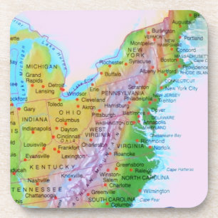 Dessous-de-verre Photo des USA de Côte Est des Appalaches de carte