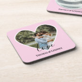 Dessous-de-verre Photo personnalisée Cadre Coeur Rose Calligraphie  (Côté gauche)