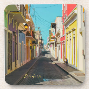 Dessous-de-verre Photographie de rue pavée de vieux San Juan