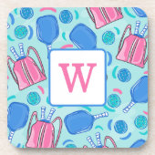Dessous-de-verre Pickleball Paddles et Balls Blue Preppy Initial (Devant)