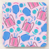 Dessous-de-verre Pickleball Paddles et boules Pink Preppy (Devant)