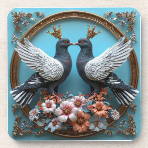 Dessous-de-verre Pigeons Majestueux avec Couronnes