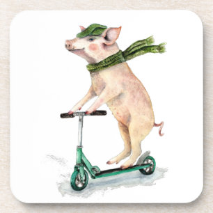 Dessous-de-verre Piggy sur scooter