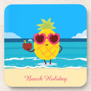 Dessous-de-verre Pineapple fruit on Beach Holiday Cute Colorful