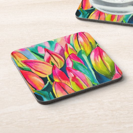 Dessous-de-verre Pink aquarelle tulipe art (Côté gauche)