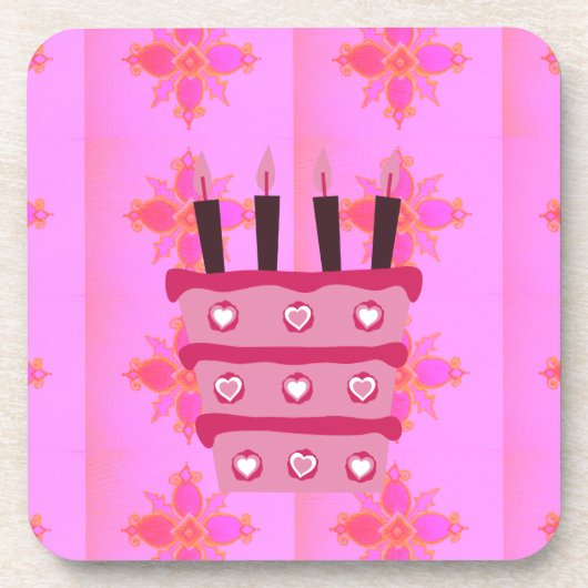 Dessous-de-verre Pink Bird Cake Art Imprimer (Devant)