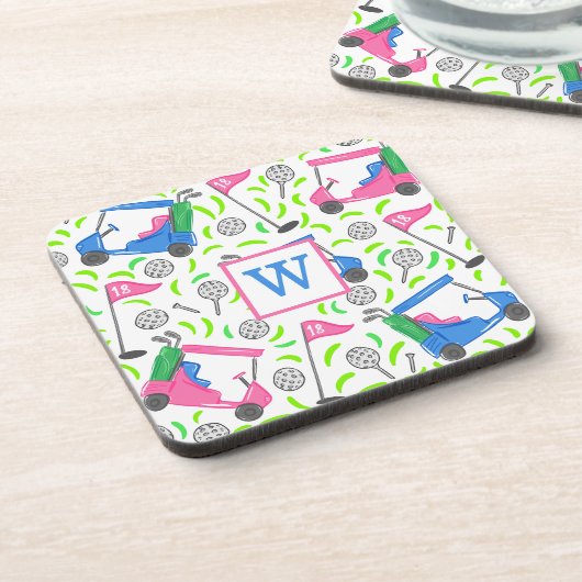 Dessous-de-verre Pink Blue Green Golf Preppy Initial (Côté gauche)
