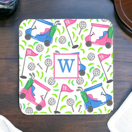 Dessous-de-verre Pink Blue Green Golf Preppy Initial