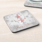 Dessous-de-verre Pink Cute Snowman Beverage Coaster (Côté gauche)