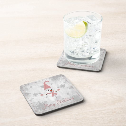 Dessous-de-verre Pink Cute Snowman Beverage Coaster (Côté Droit)