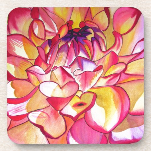 Dessous-de-verre Pink Dahlia fleurs aquarelle art (Devant)