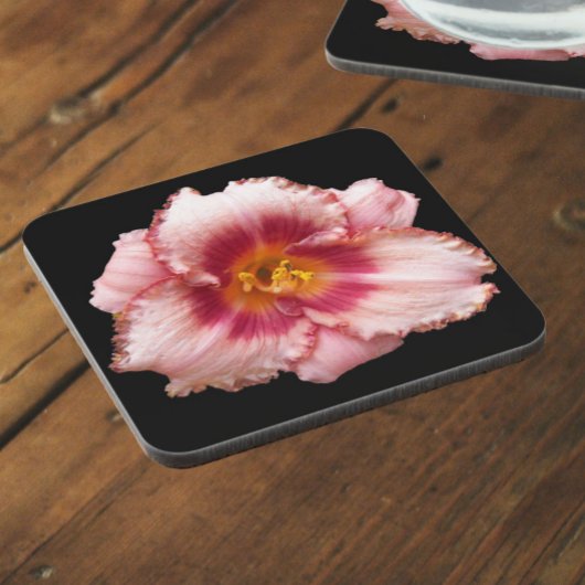 Dessous-de-verre Pink Daylily Bloom sur Black Floral