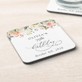 Dessous-de-verre Pink Flowers, White Flowers, Boho, Birthday (Côté gauche)