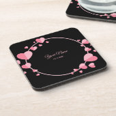Dessous-de-verre Pink Heart Black Geometric Wedding Party Elegant (Côté gauche)