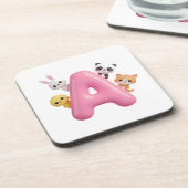 Dessous-de-verre Pink Letter A Forest Animals Coaster Set (Côté gauche)
