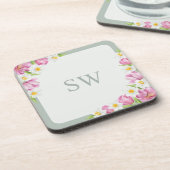 Dessous-de-verre Pink Tulips Spring Flowers Monogram Coasters (Côté gauche)