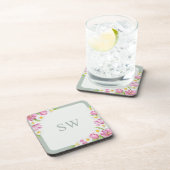 Dessous-de-verre Pink Tulips Spring Flowers Monogram Coasters (Côté Droit)