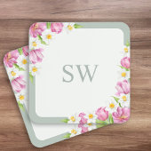 Dessous-de-verre Pink Tulips Spring Flowers Monogram Coasters