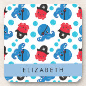 Dessous-de-verre Pirate Octopus, Motif Octopus, Mer, Votre Nom (Devant)