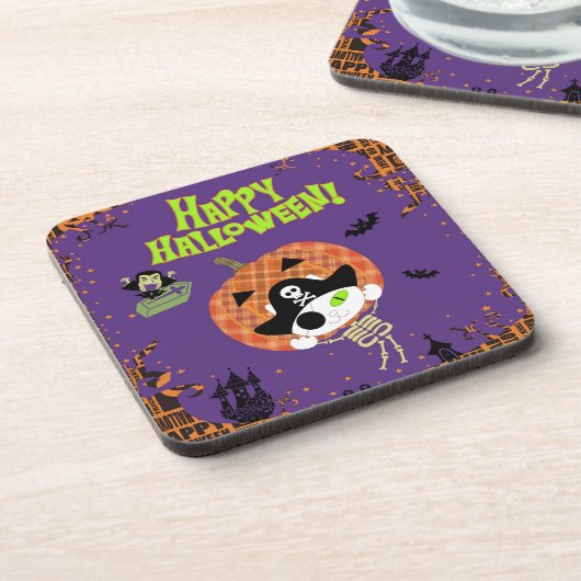 Dessous-de-verre Pirate squelette chat Plastique dur (Côté gauche)