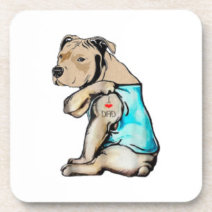 Dessous-de-verre Pitbull Chien J'aime Papa Tatouage Drôle Famille