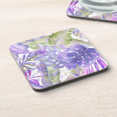 Dessous-de-verre PixDezines Jungle Hawaïen Feuillage Vert Pourpre (Côté gauche)