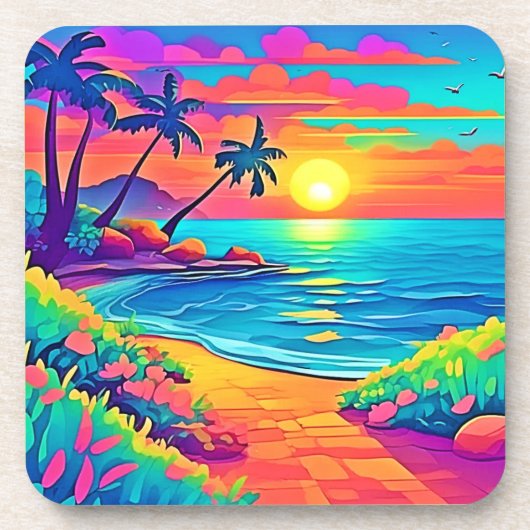 Dessous-de-verre Plage de coucher de soleil tropicale (Devant)